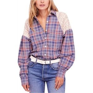 NWOT Free People Womens Fireside Nights Button Up Shirt